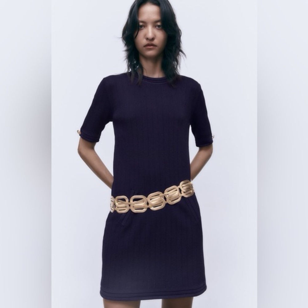 NWT ZARA GOLD BUTTON KNIT MINI DRESS